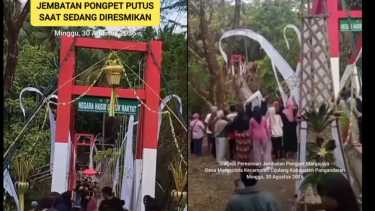 Baru Diresmikan, Jembatan Gantung Pongpet Pangandaran Ambruk