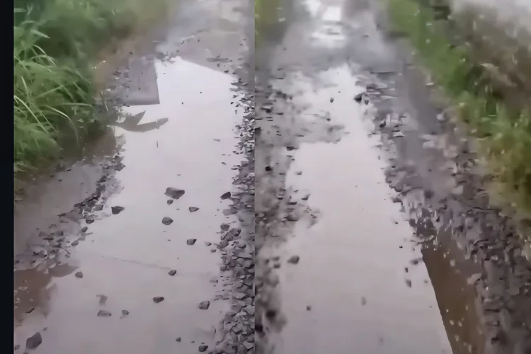 Akses Sekolah Terganggu, Jalan Penghubung di Ciranjang Cianjur Rusak Parah