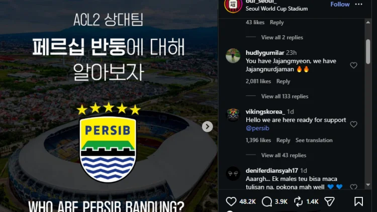 Unggah Soal Persib, Instagram FC Seoul Langsung Diserbu Bobotoh