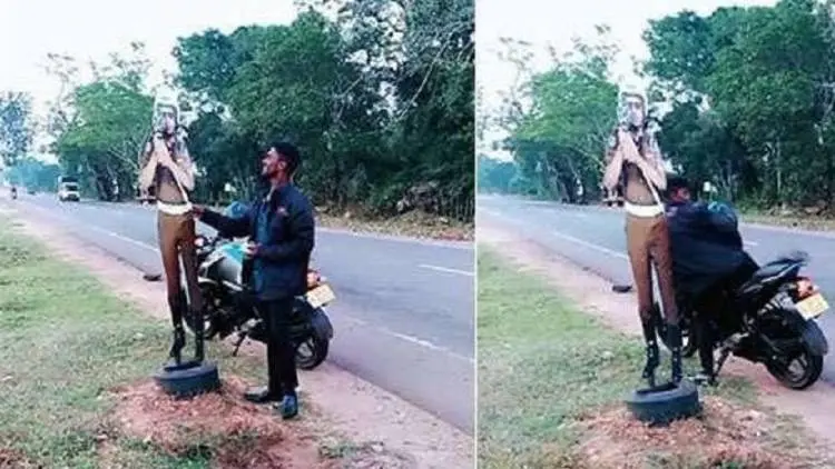 Beuh...Bercanda Sogok Patung Polisi, Dua Pemuda Ini Terancam Penjara