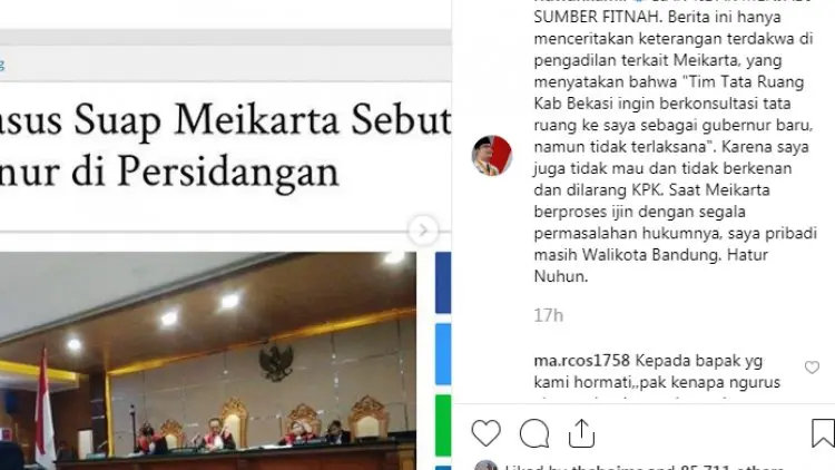 Namanya Disebut dalam Sidang Suap Meikarta, Ini Kata Ridwan Kamil