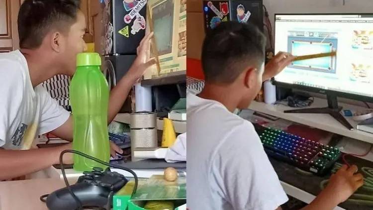 Niat Banget, Main Billiard di Komputer Pakai Penggaris