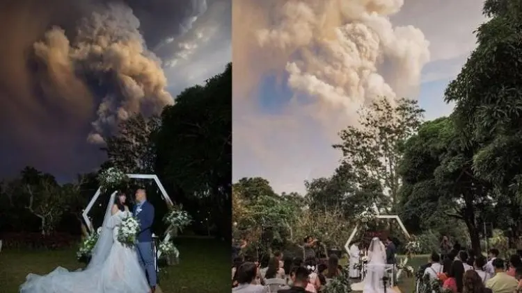 Foto Menakjubkan Pesta Pernikahaan saat Gunung Taal Erupsi