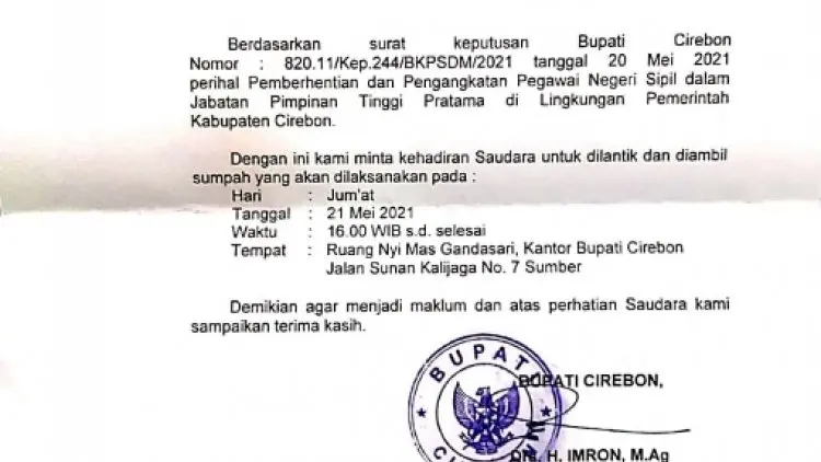 BKPSDM Tidak Dilibatkan pada Mutasi Rotasi Pemkab Cirebon Hari Ini