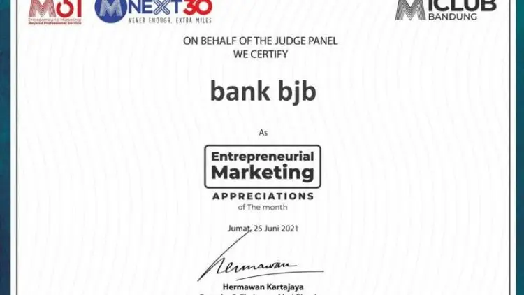 KPR Gaul bank bjb Sabet Penghargaan dari MarkPlus Inc