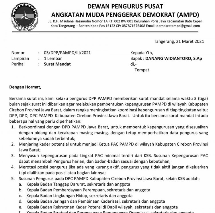 Danang Widiantoro Didapuk jadi Ketua DPC PAMPD Kabupaten Cirebon
