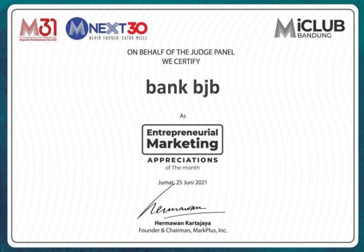 KPR Gaul bank bjb Sabet Penghargaan dari MarkPlus Inc